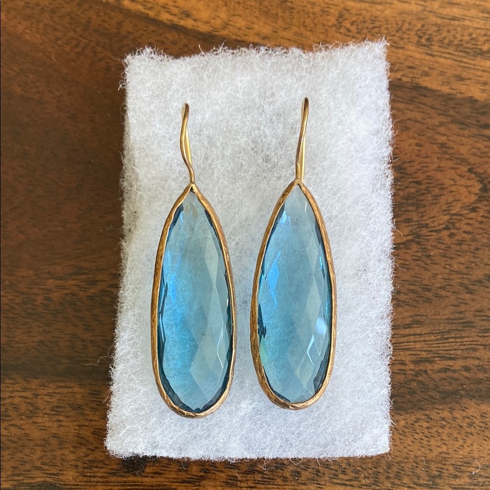Elegant Blue Stone and Gold Rimmed Earrings